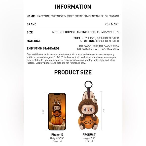 Pop Mart Labubu Halloween Pumpkin Vinyl Plush Pendant - Picture 4 of 4